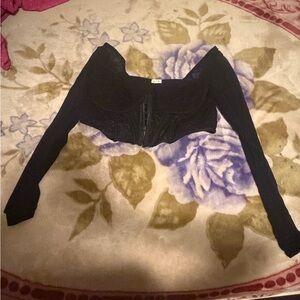 Garage Black Long Sleeve Cropped Bustier Top